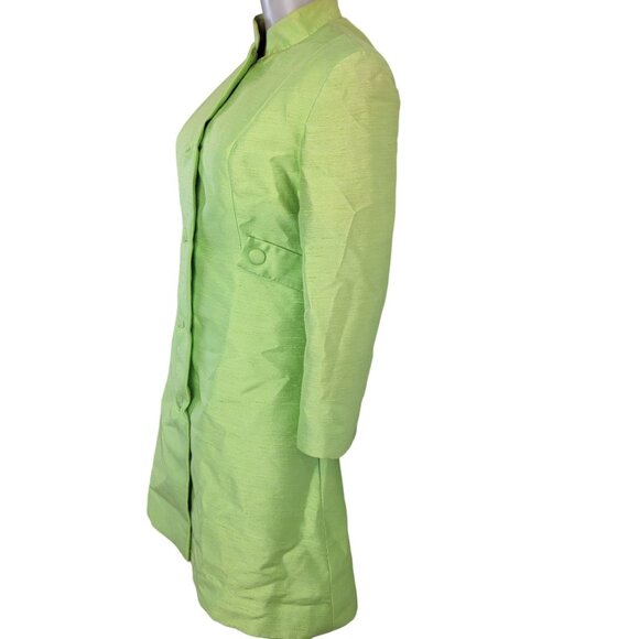 Vintage 60s Mod Silk Set Women 10 Medium Green Peacoat Jacket Knee Length Dress - Picture 15 of 15